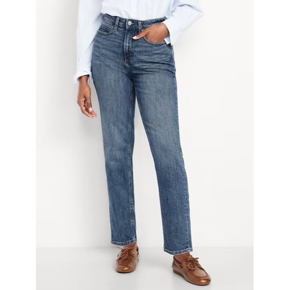 Old Navy Curvy Extra High Rise Straight Jeans Womens 12 Blue Medium Wash NEW